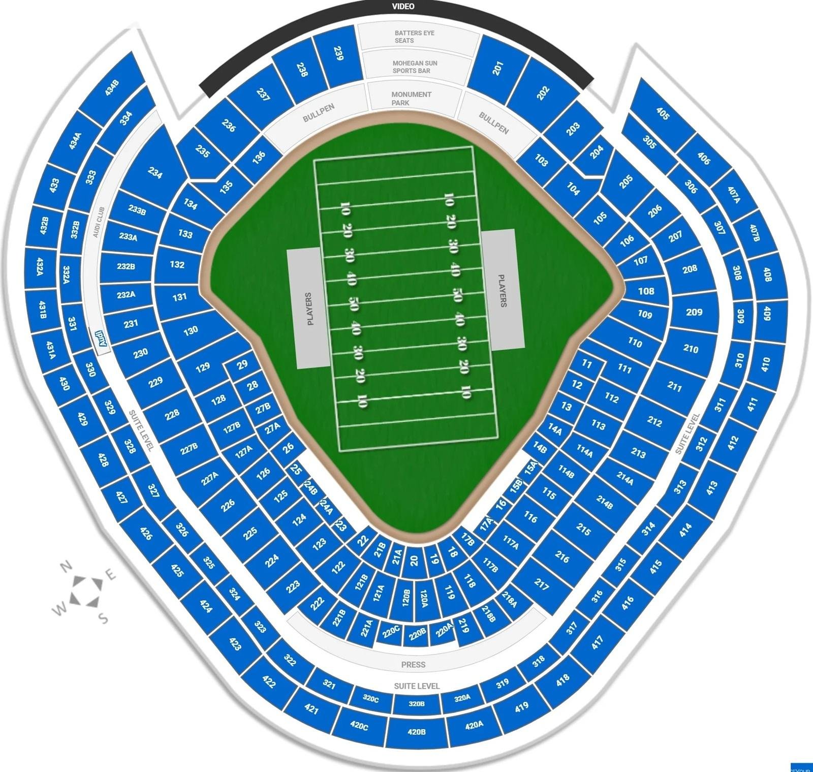 Yankee Stadium Seat Map for Football