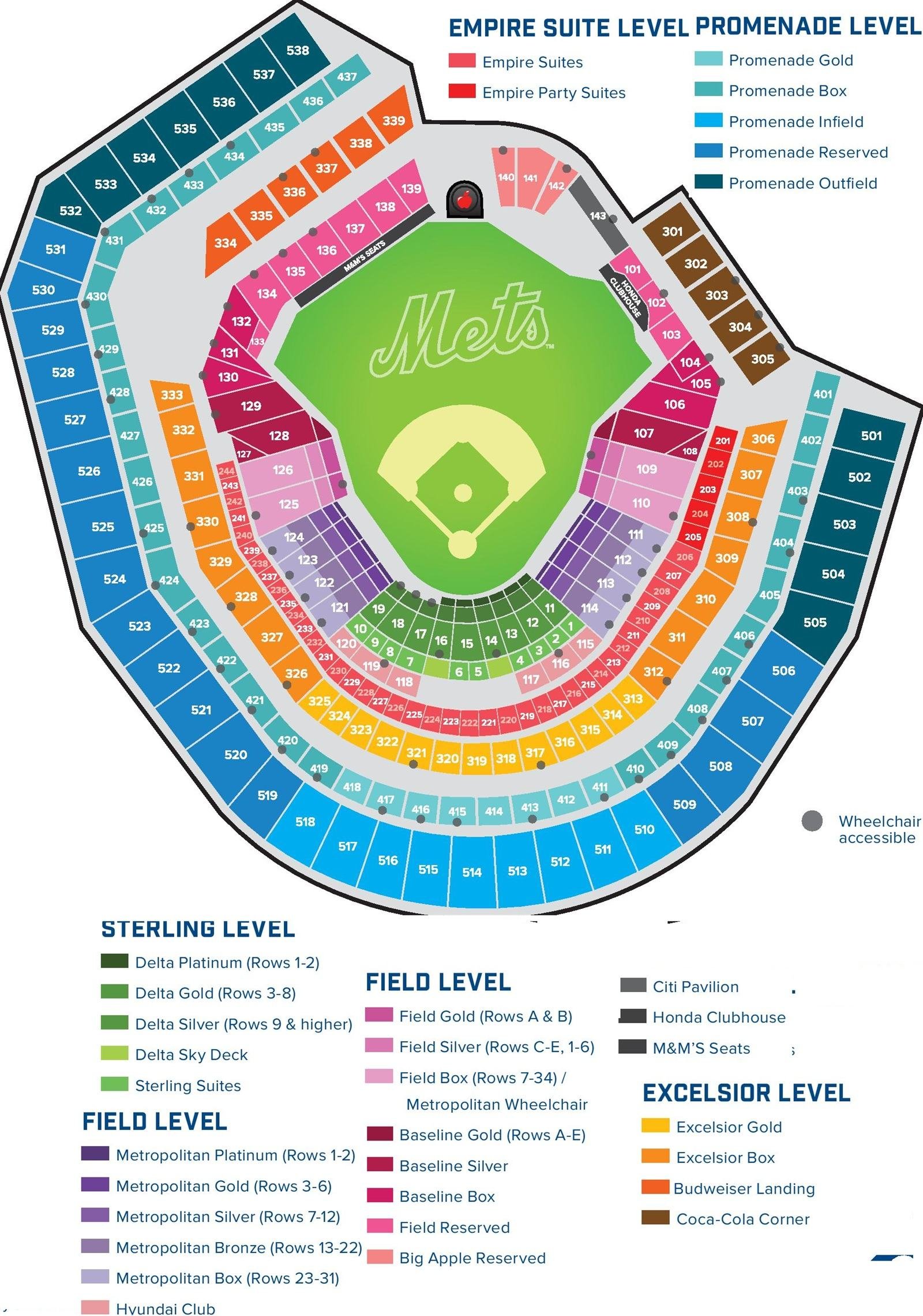 Citi Field Seating Plan with Stands and Rows