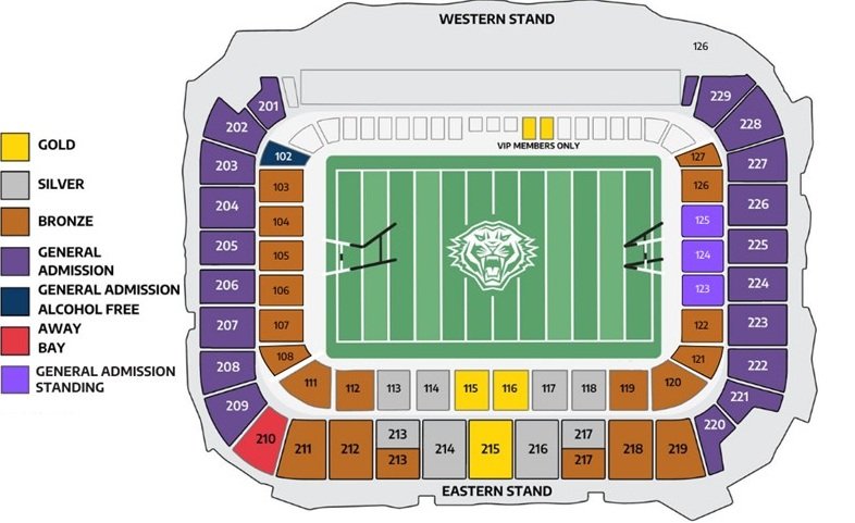 CommBank Stadium Seating Map with Rows