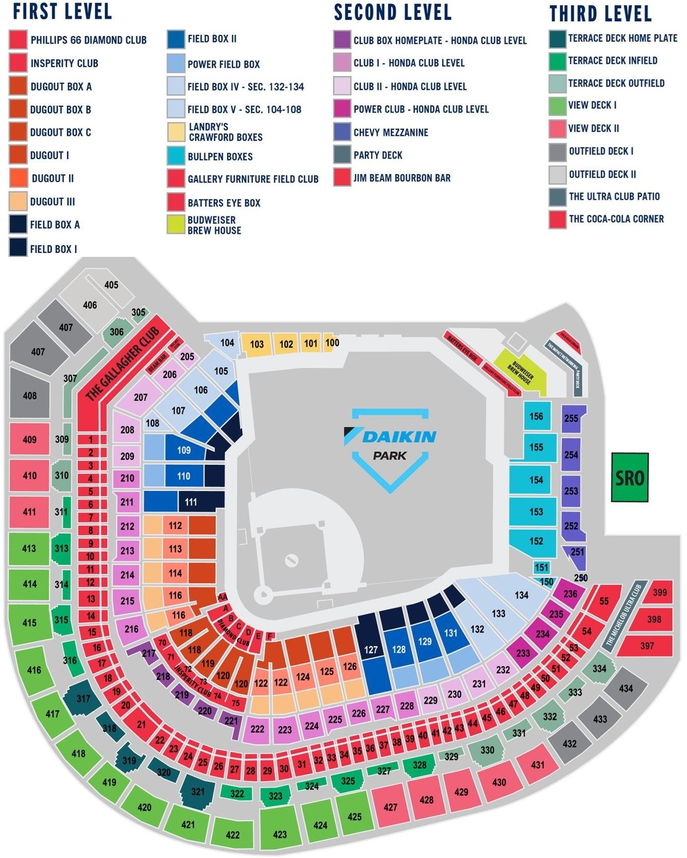 Daikin Park Seating Chart with Stands and Rows