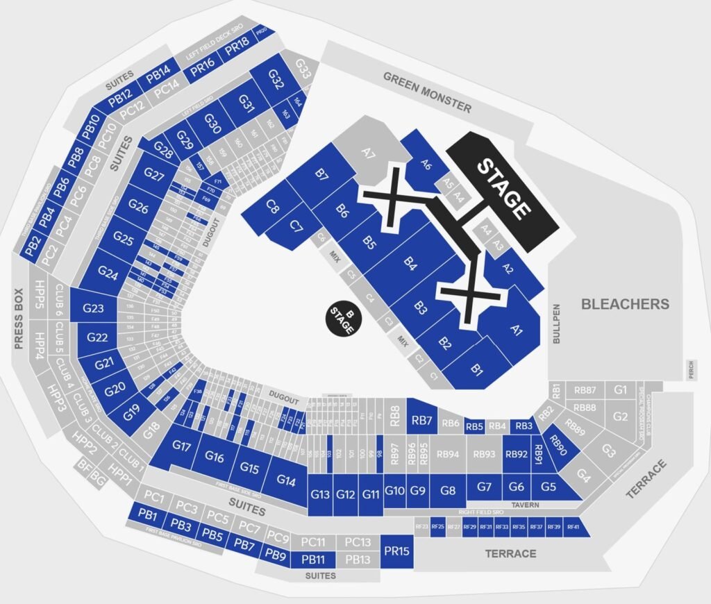 Fenway Park Seating Chart with Seat Numbers and Rows, Red Sox Seat Map