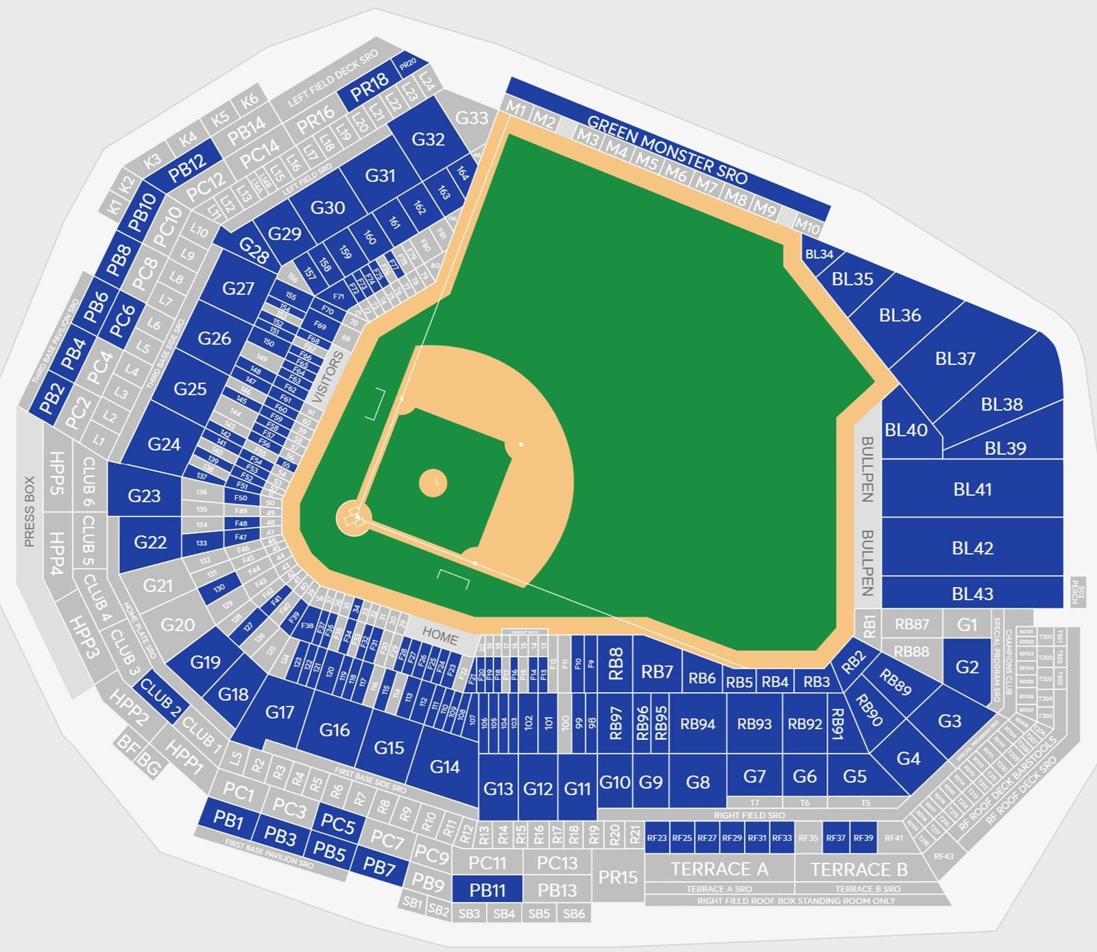 Fenway Park Seating Chart with Rows
