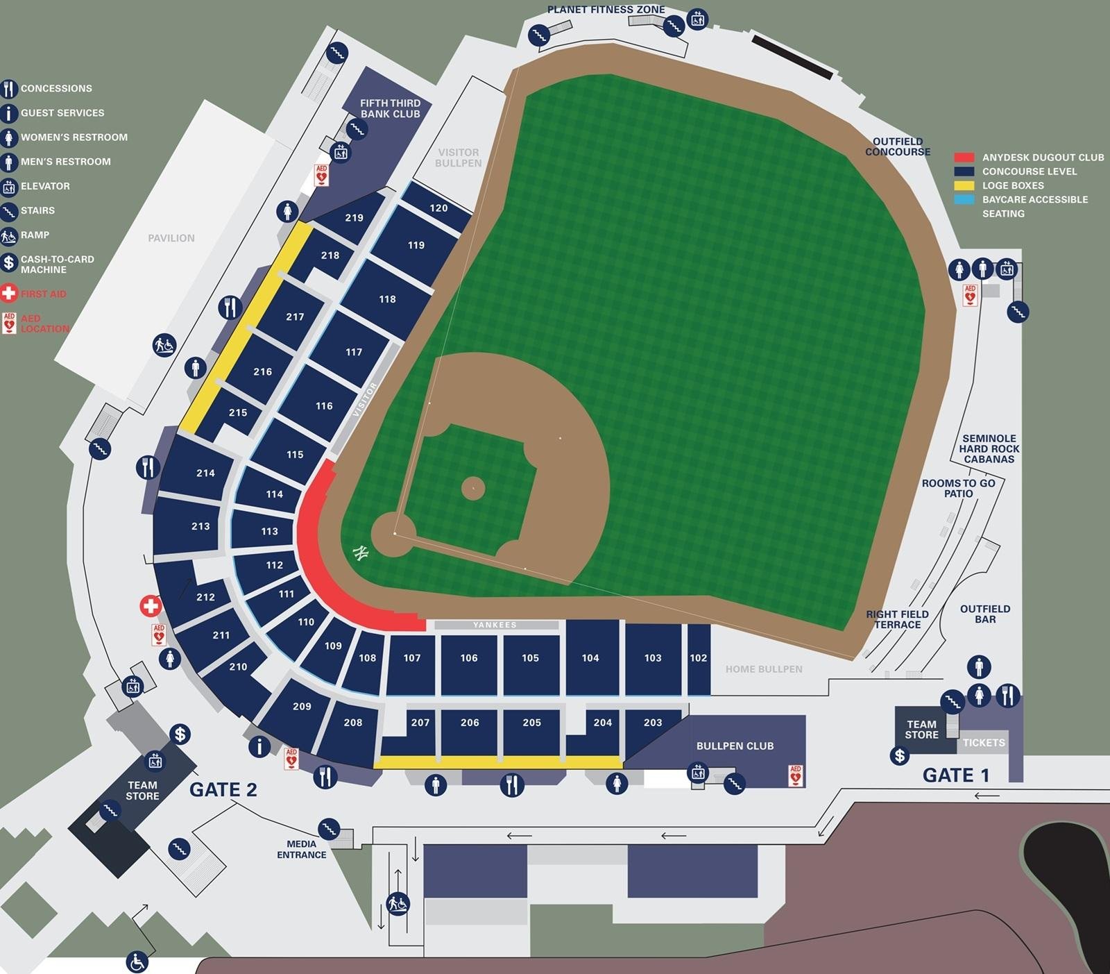 George M Steinbrenner Field Seating Chart with Rows and Seat Numbers