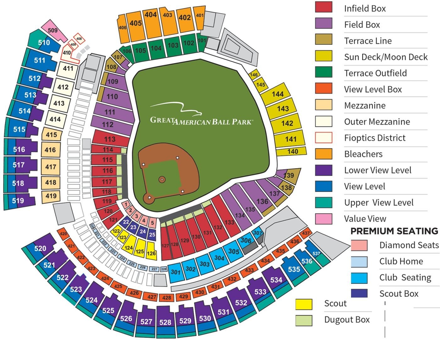 Great American Ball Park Seating Chart with Rows