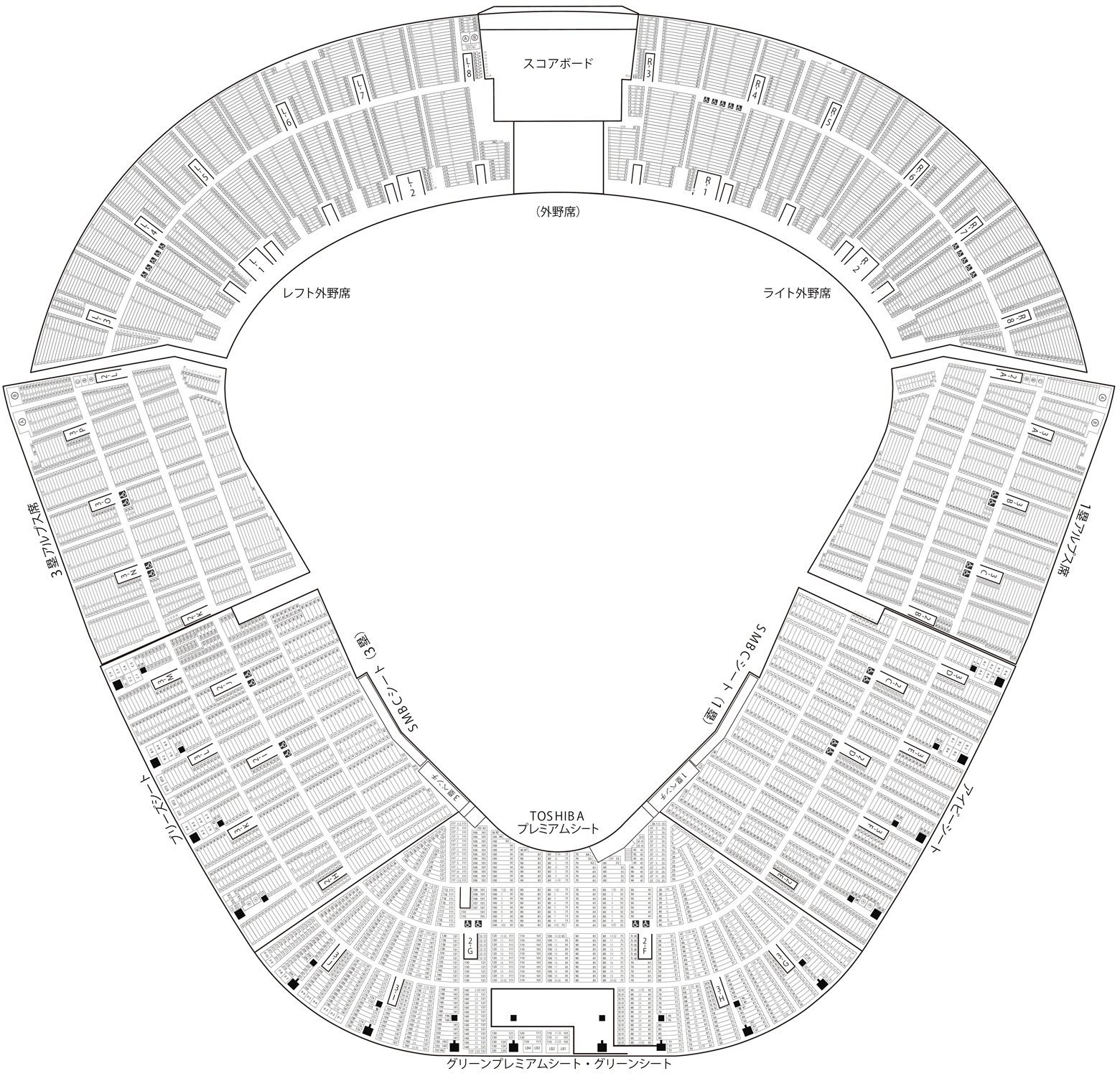 Hanshin Koshien Stadium Seating Chart with Rows and Seat Numbers