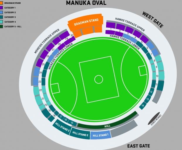 Manuka Oval Seating Map for AFL