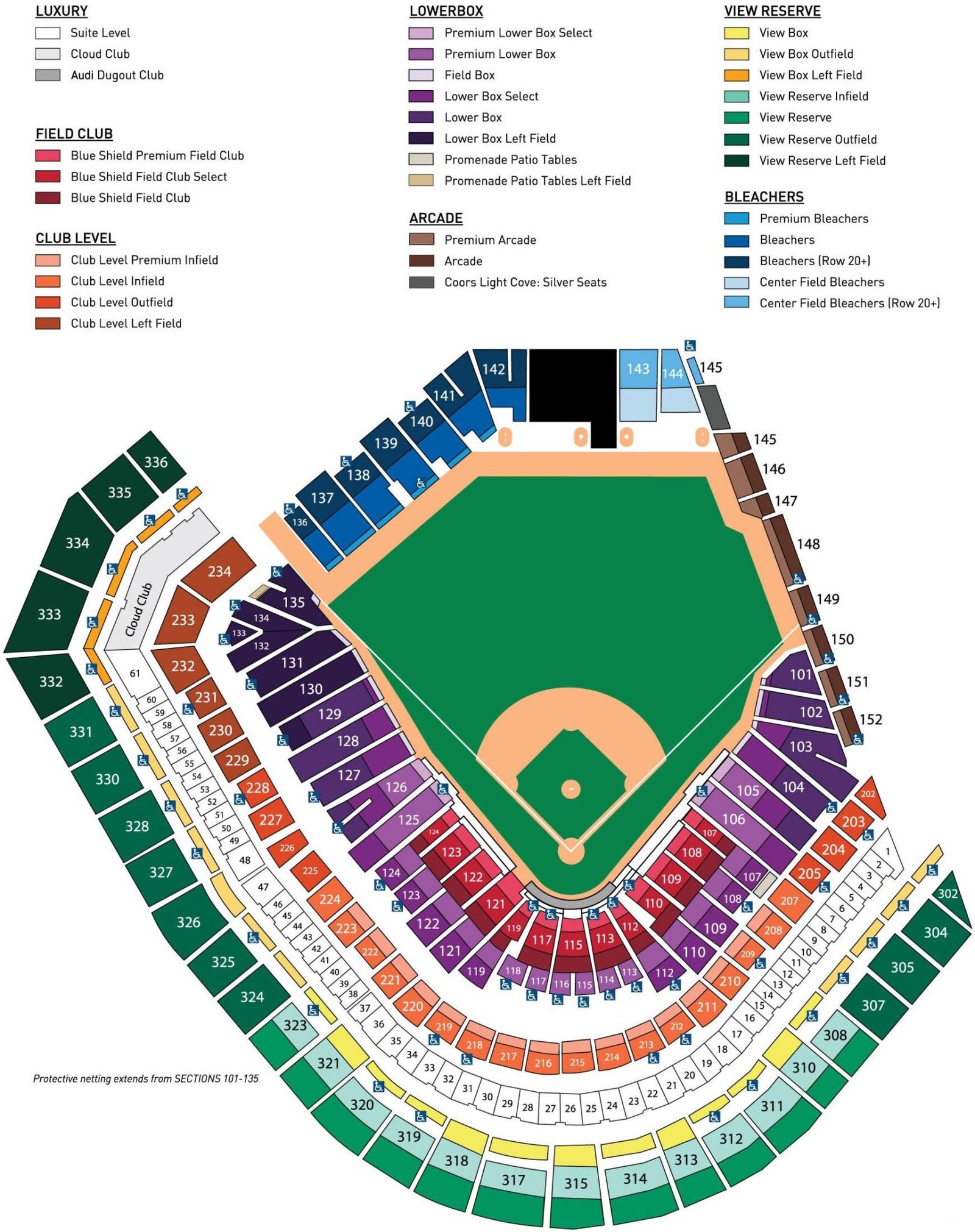 Oracle Park Seating Chart with Seat Numbers and Rows, San Francisco