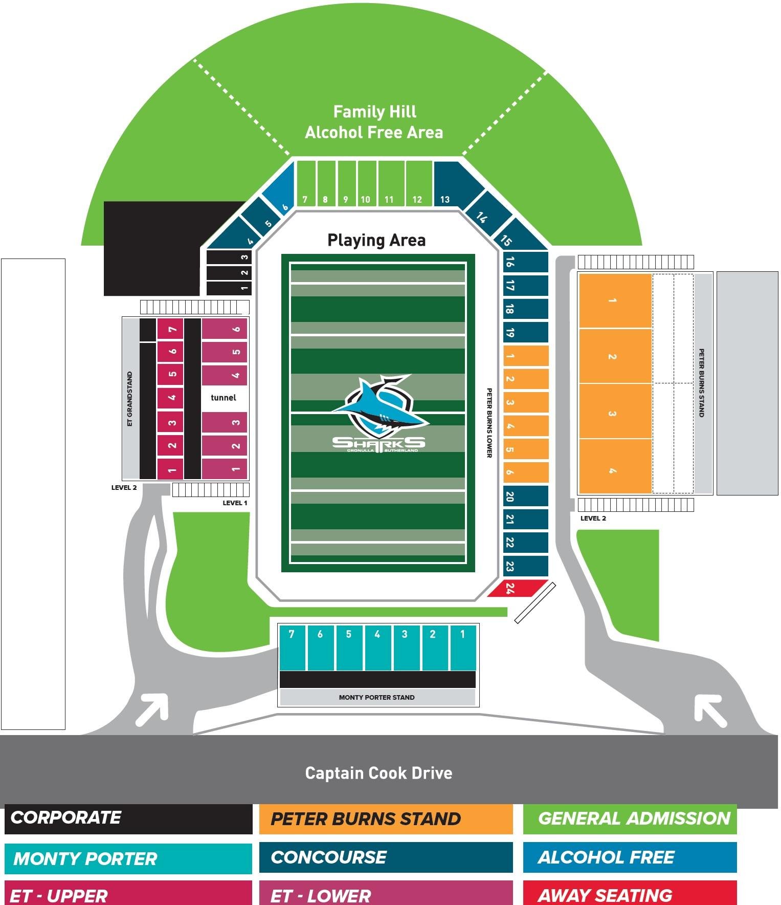 Sharks Stadium Seating Map with Rows