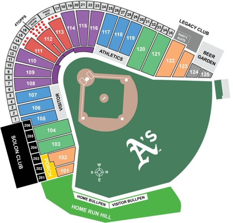 Sutter Health Park Seating Chart with Seat Numbers and Rows