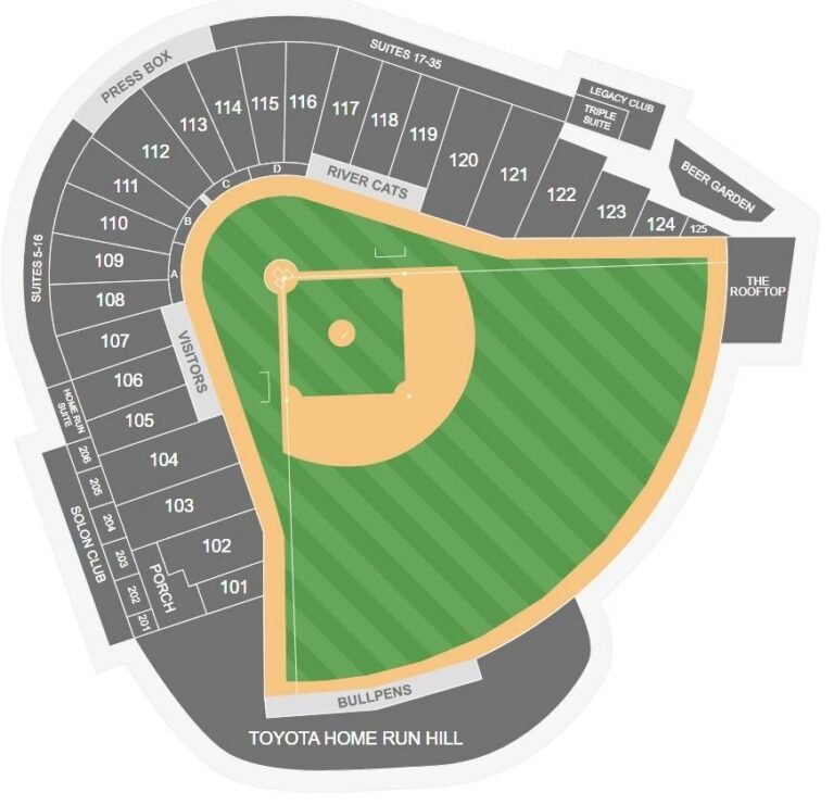Sutter Health Park Seating Chart with Seat Numbers and Rows