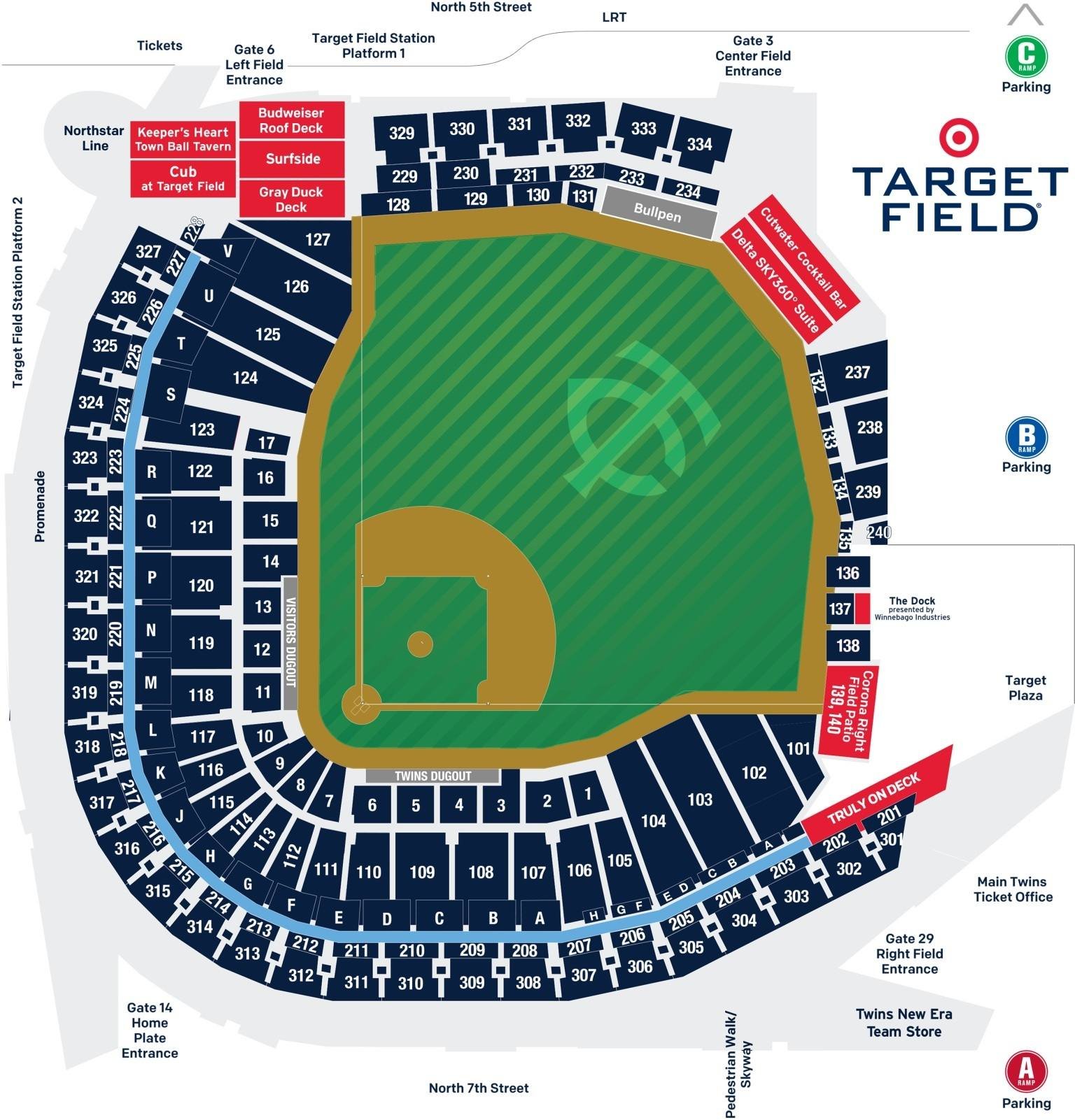 Target Field Seating Chart with Rows and Stands