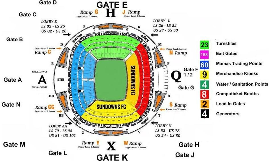 FNB Stadium Entry Gates and Stadium Layout