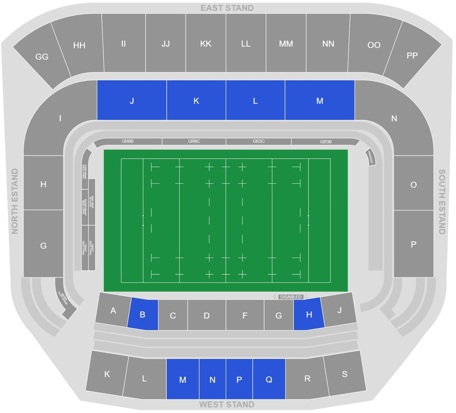 Kings Park Stadium Seating Plan with Rows