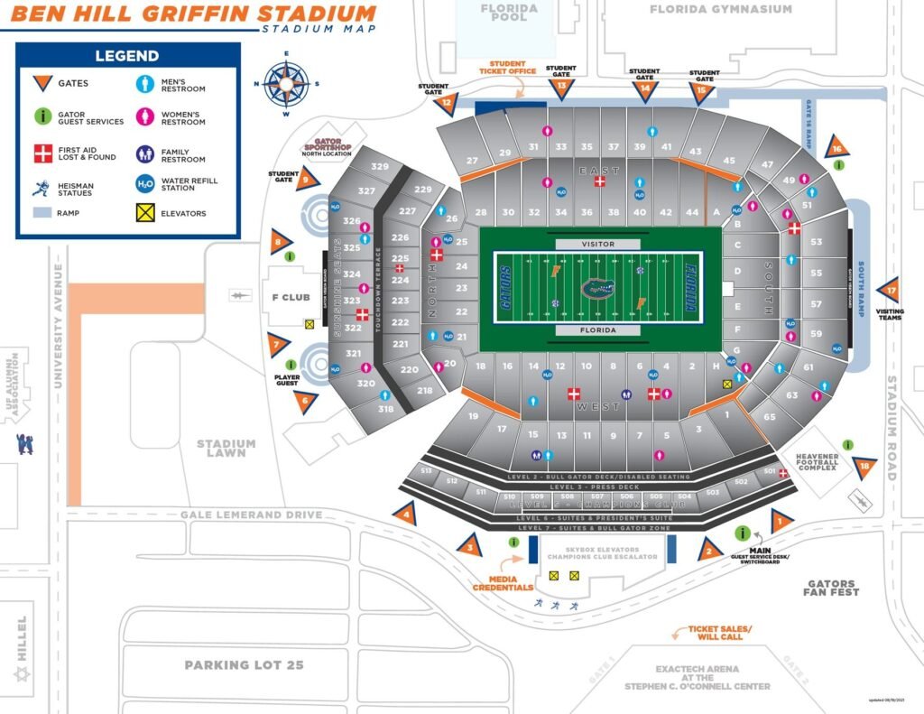 Ben Hill Griffin Stadium Seating Chart with Seat Numbers