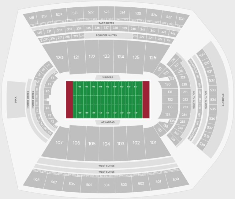 Donald W. Reynolds Razorback Stadium Seating Chart with Seat Numbers