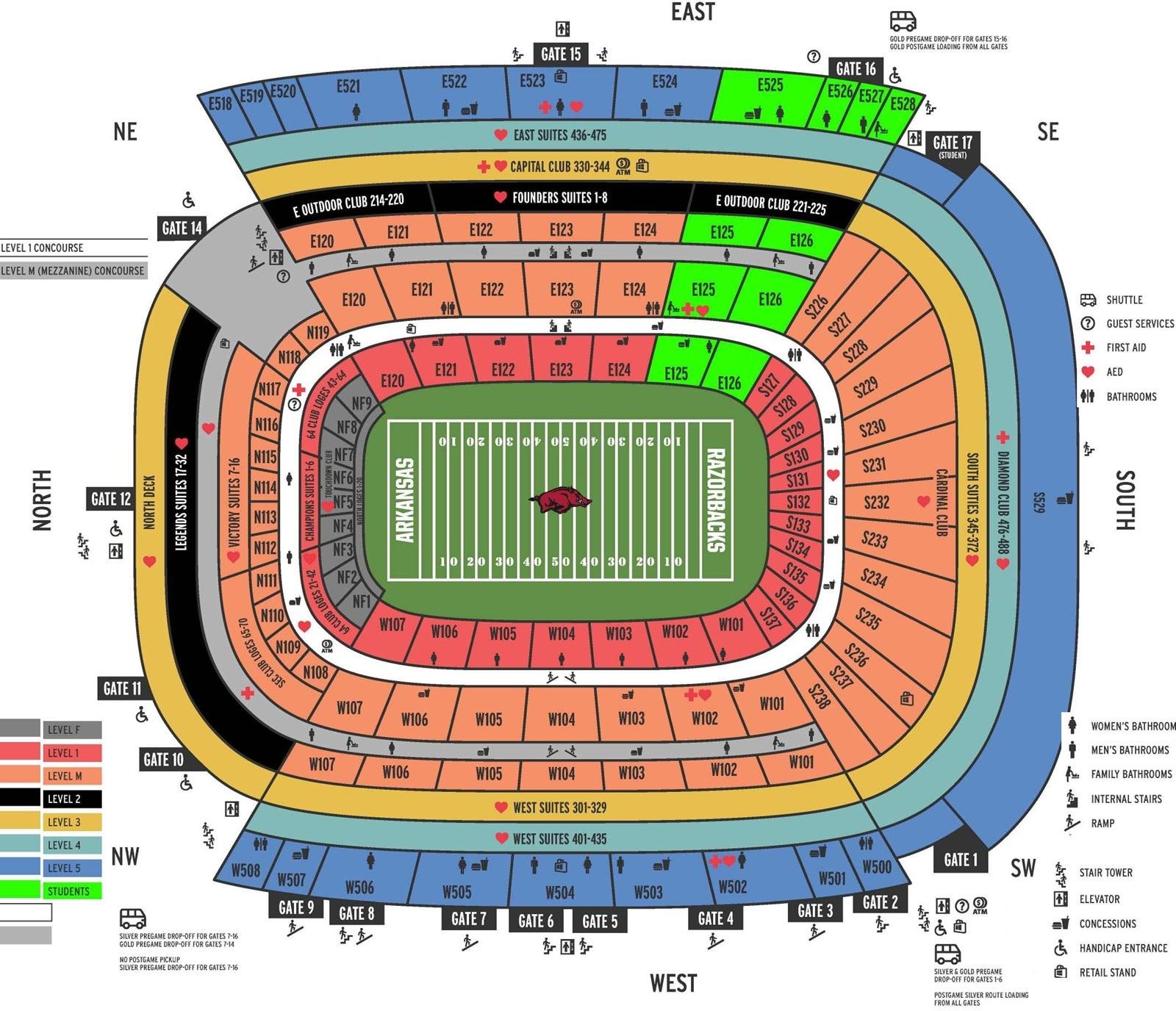 Donald W Reynolds Razorback Stadium Seating Chart with Stands and Rows