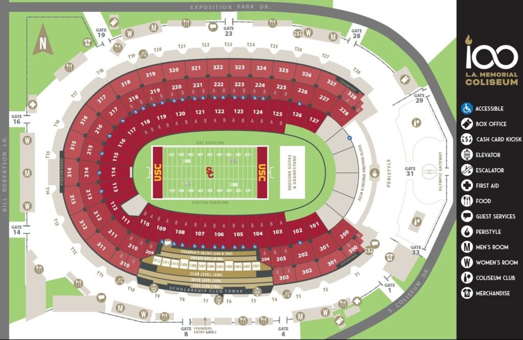 Los Angeles Memorial Coliseum Seating Chart with Seat Numbers