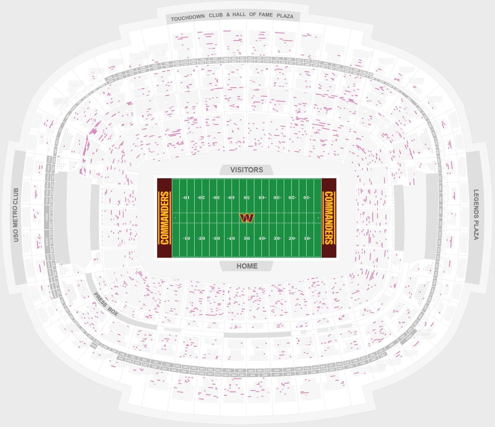Northwest Stadium Seating Chart with Seat Numbers