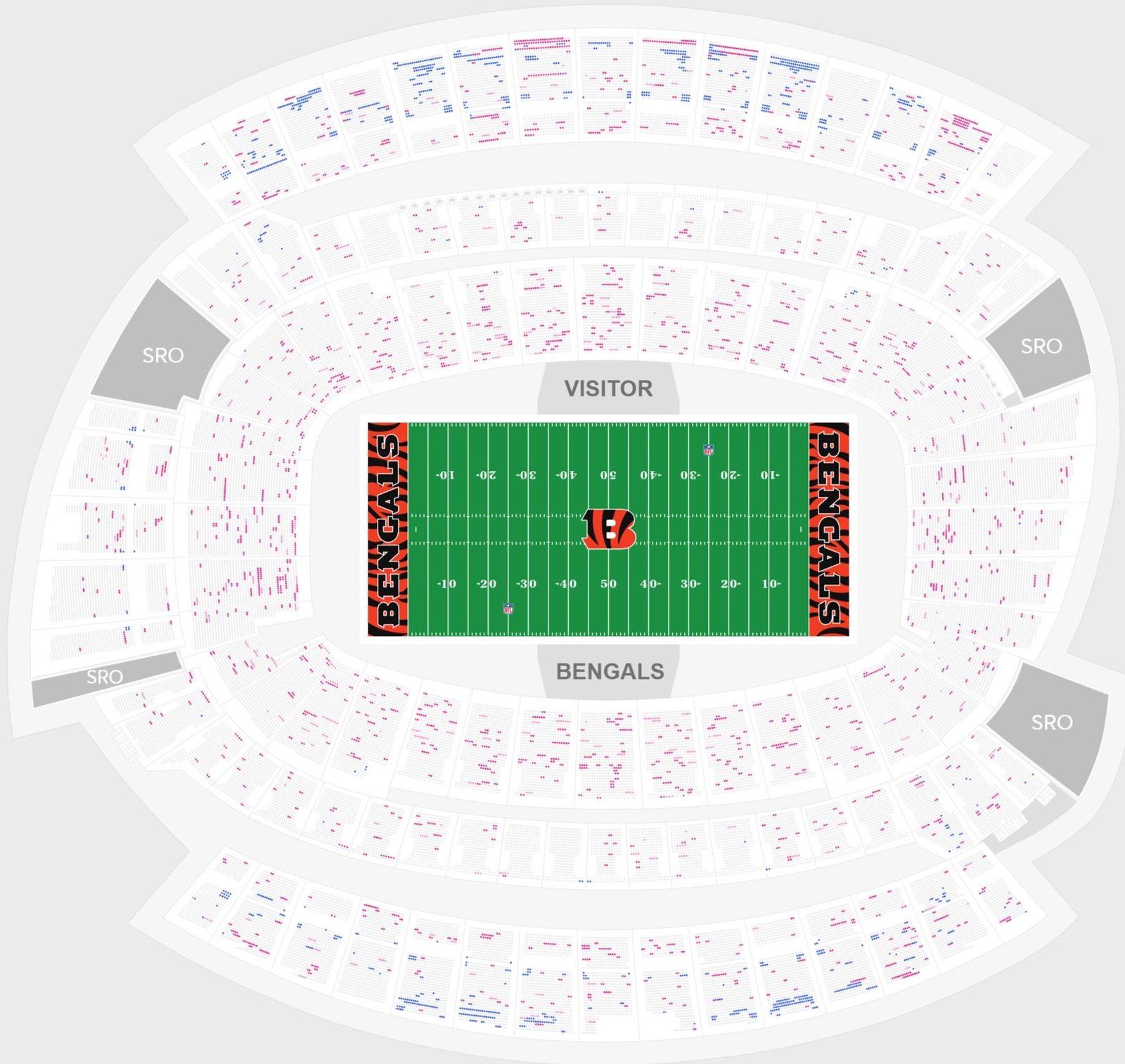 Paycor Stadium Seating Chart with Seat Numbers and Rows