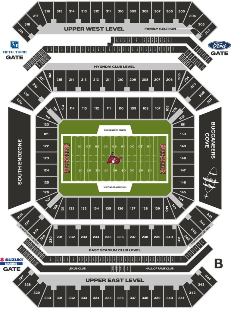 Raymond James Stadium Seating Chart with Seat Numbers and Rows