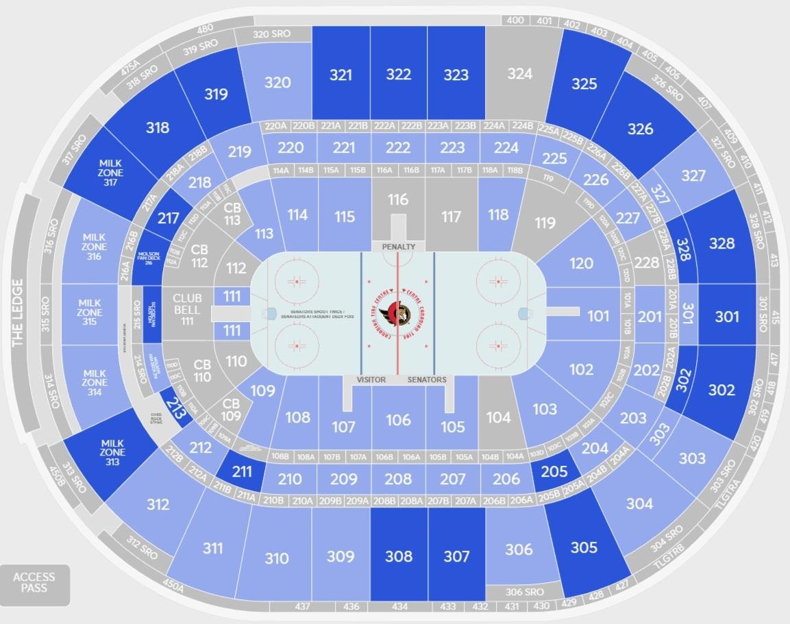 Canadian Tire Centre Seating Chart for Ice Hockey