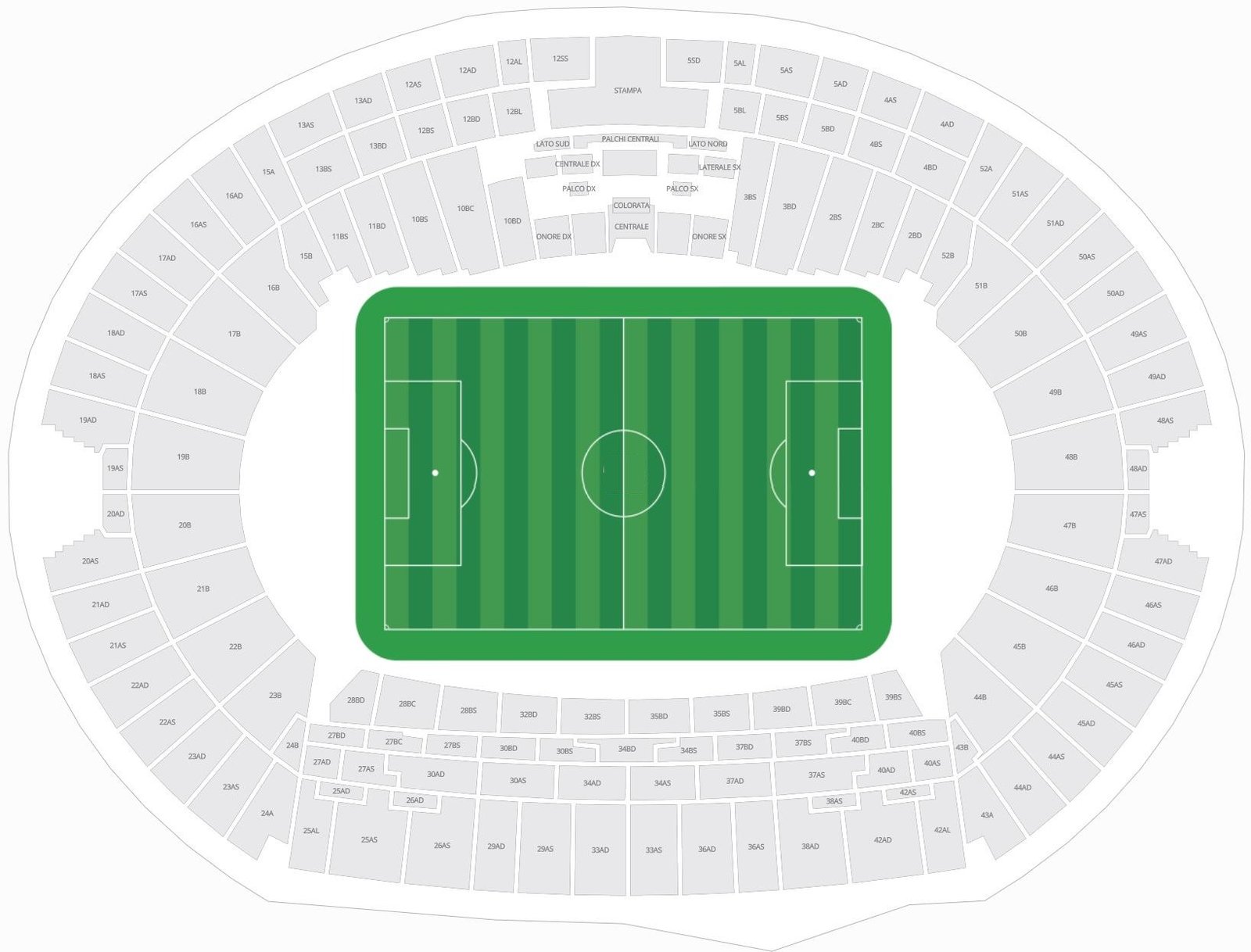 Rome Stadio Olimpico Seating Plan for Football