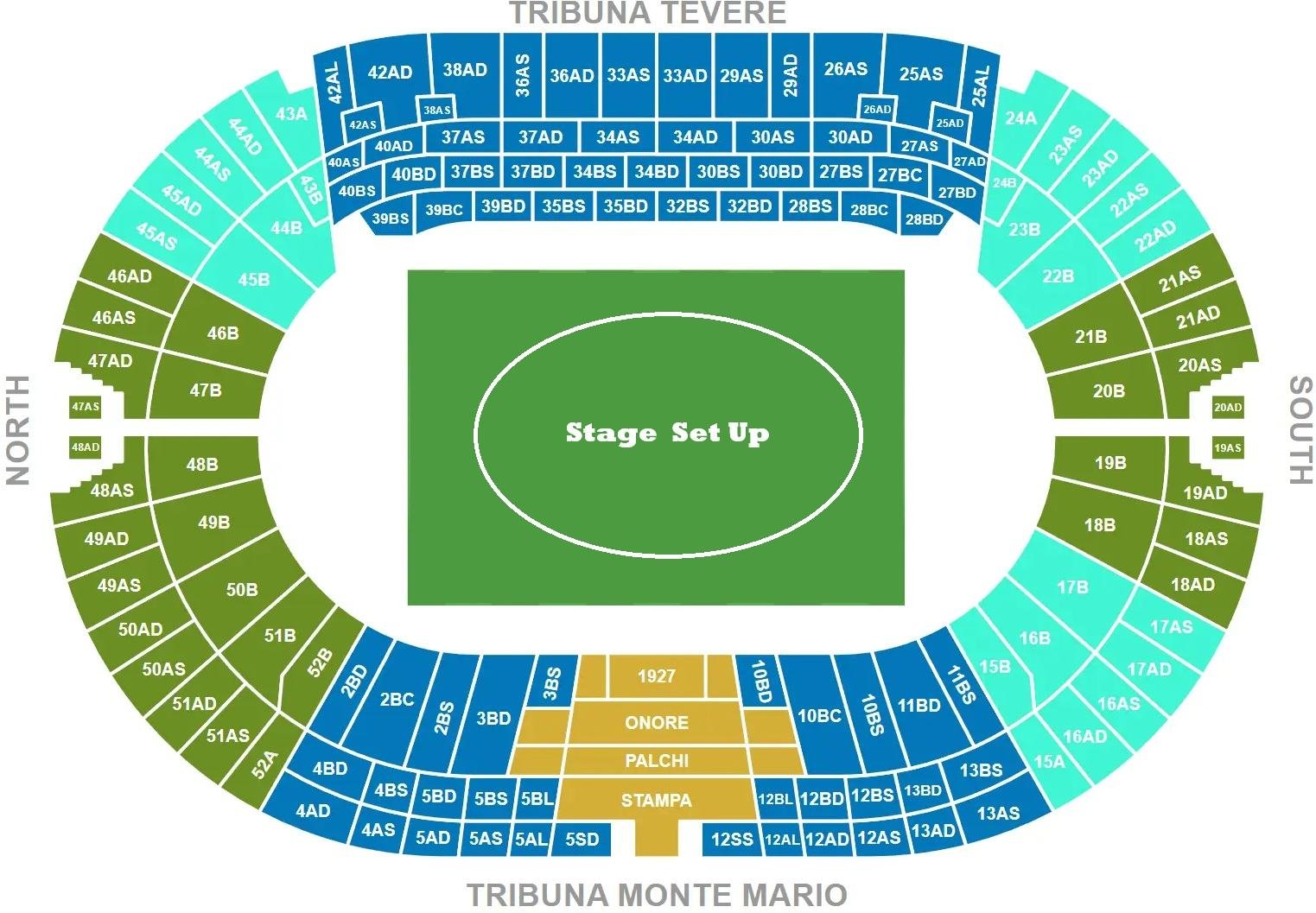 Stadio Olimpico Seating Plan for Concerts