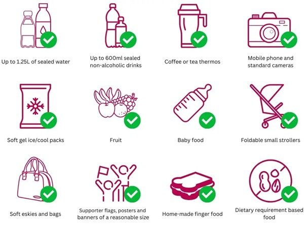 Permitted Items at the Gabba