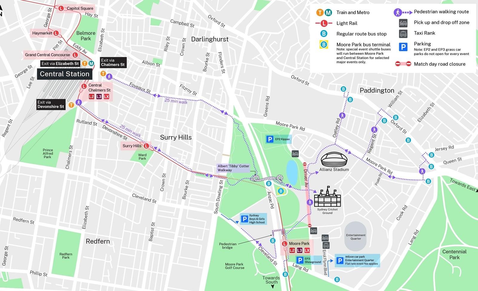 SCG Parking Map and Transport to Reach Sydney Cricket Ground