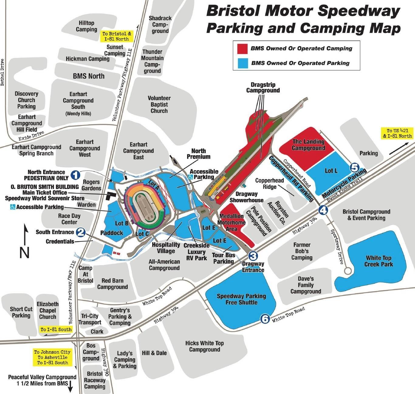 Bristol Motor Speedway Parking Map and Camping Map