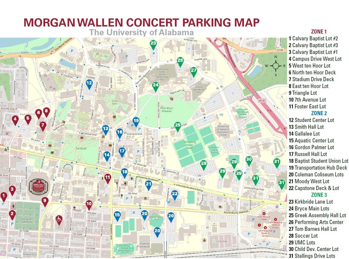 Morgan Wallen Bryant-Denny Stadium Parking Map