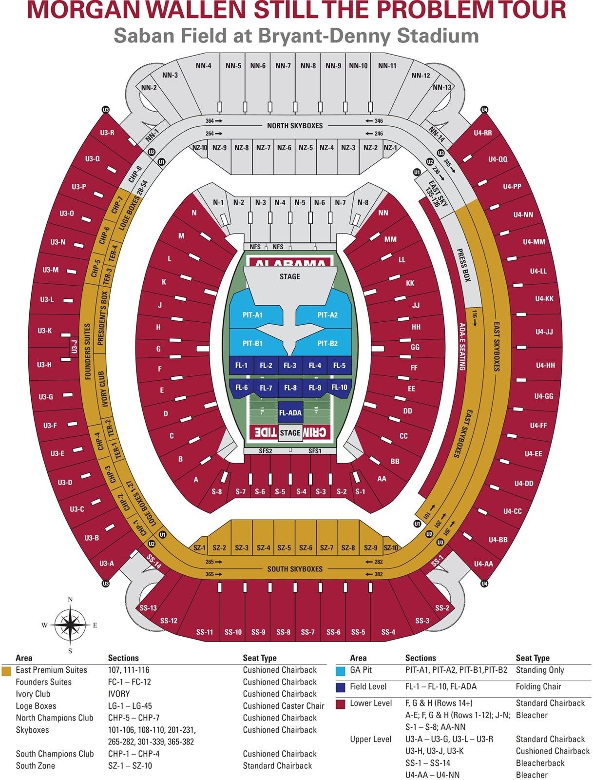 Bryant-Denny Stadium Seating Chart Morgan Wallen Concert 18 April 2026