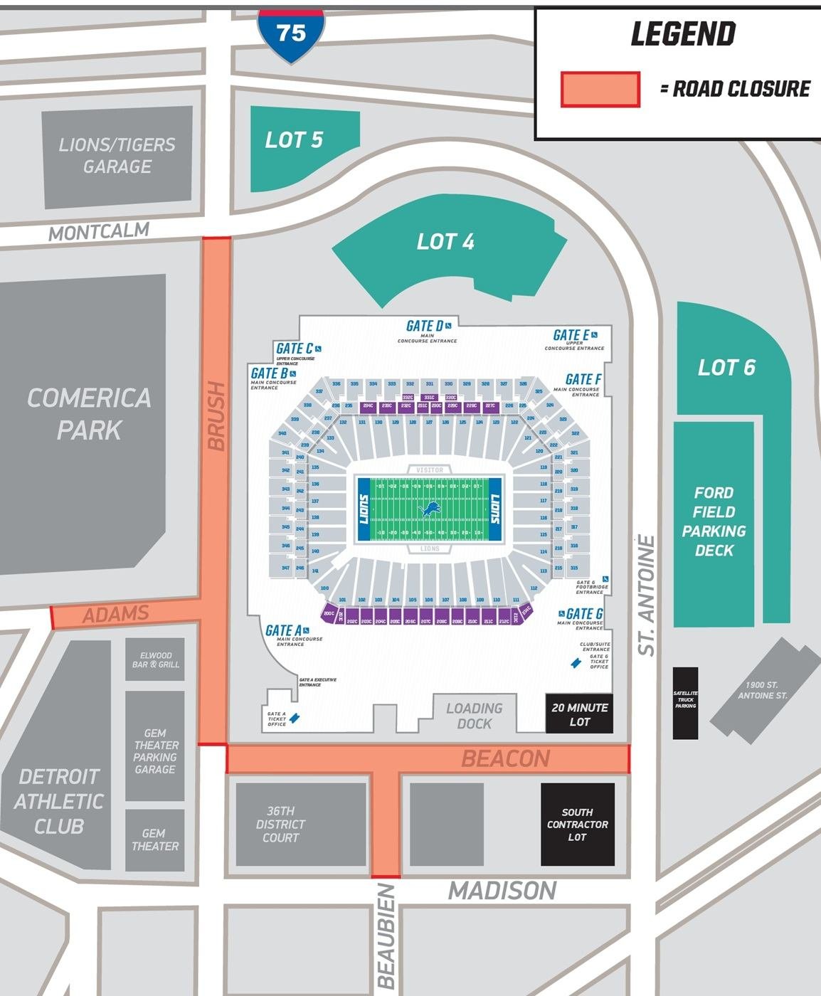 Ford Field Parking Map