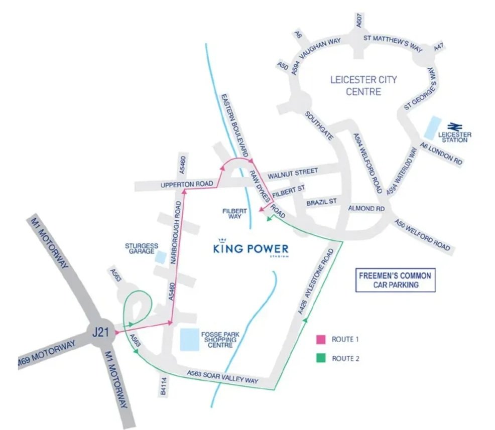 King Power Stadium Park and Ride Map