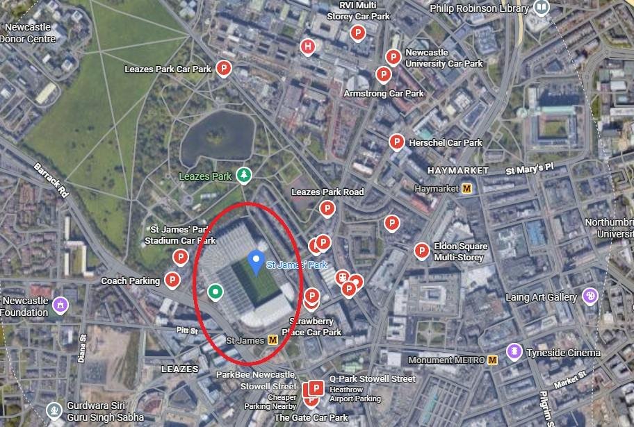 St James Park Parking Map