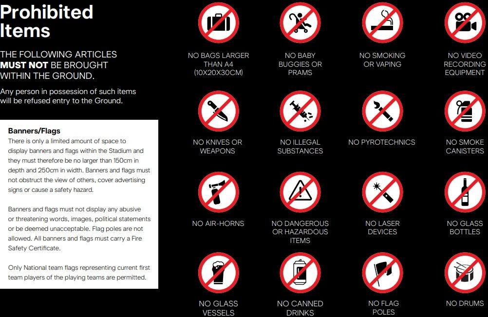 St James Park Bag Policy and Prohibited Items