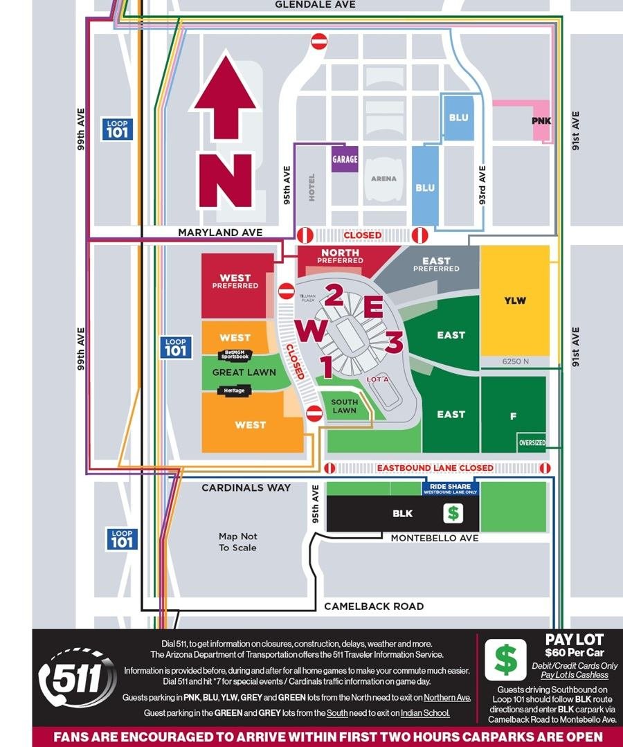 State Farm Stadium Parking Map for NFL Cardinals