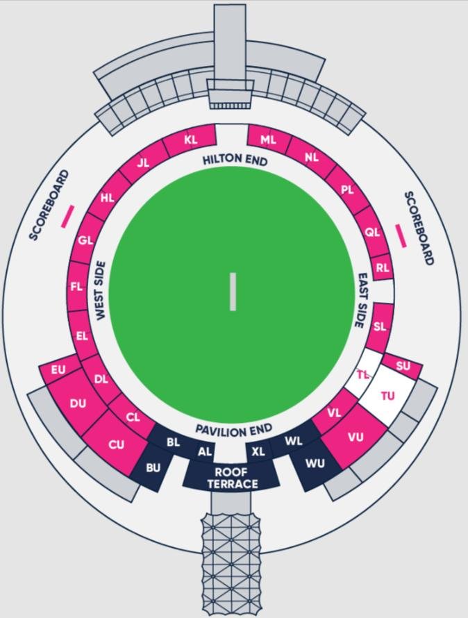 Southampton Rose Bowl Cricket Ground Seating Map for Domestic Games