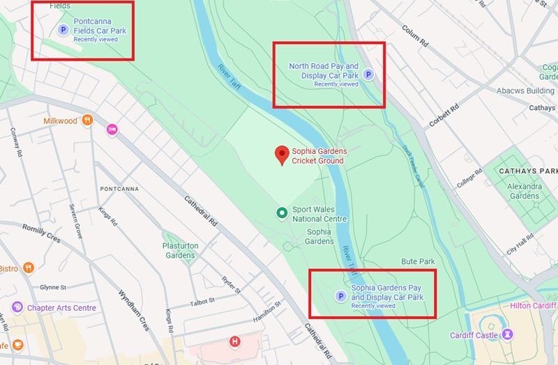 Sophia Gardens Cricket Ground Parking Map