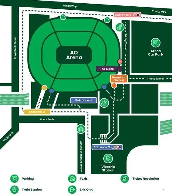 AO Arena Parking Map and Layout