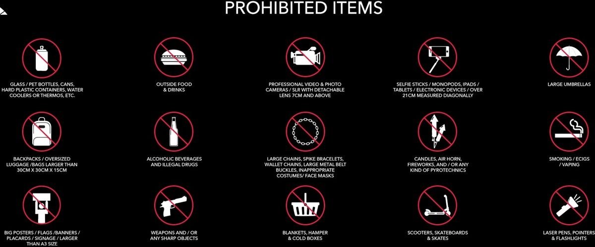 TikTok Entertainment Centre Prohibited Items