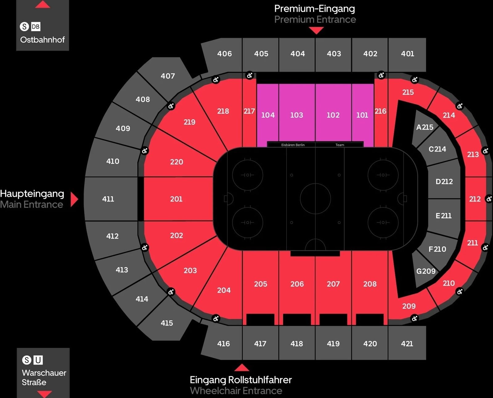 Uber Arena Seating Plan for Hockey