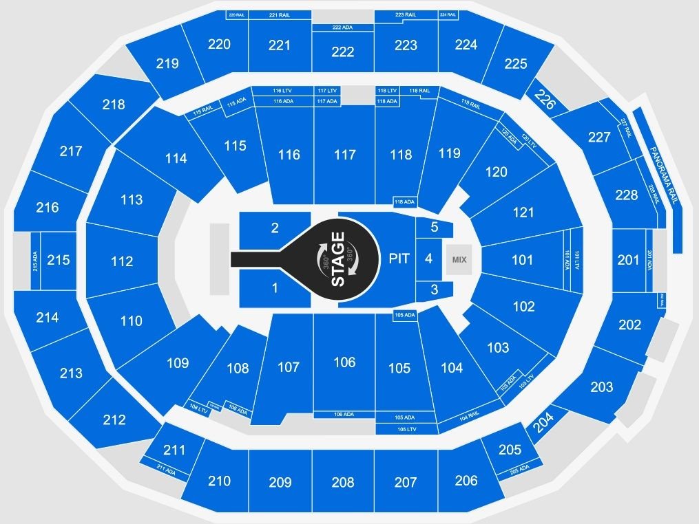 Fiserv Forum Concert Seating Chart in Center Stage Layout