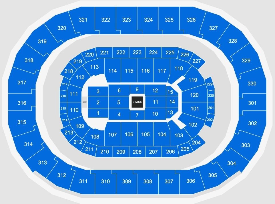 Paycom Center Concert Seating Chart in Center Layout