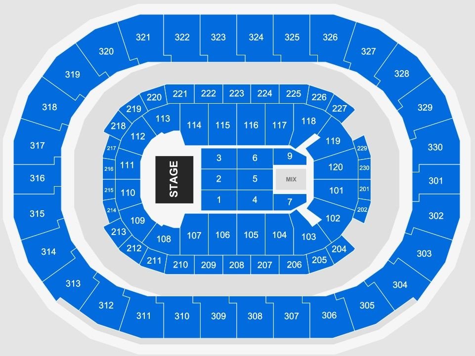 Paycom Center Concert Seating Chart in End Stage Layout